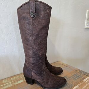 Frye Dark Brown Leather Heeled Boots